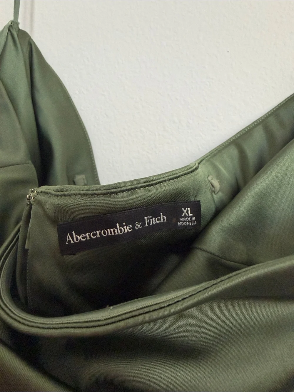Abercrombie & Fitch Olive Satin Cowl-Neck Maxi Dress